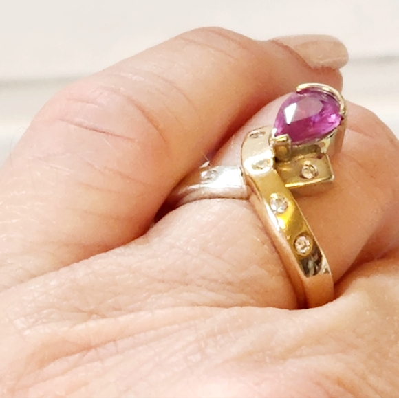 2 Carat Pink Ruby Ring, 2Tone 14K, 5gms, Real Diamonds SZ6 CUSTOM OCTOBER GIRLS! - Picture 4 of 9